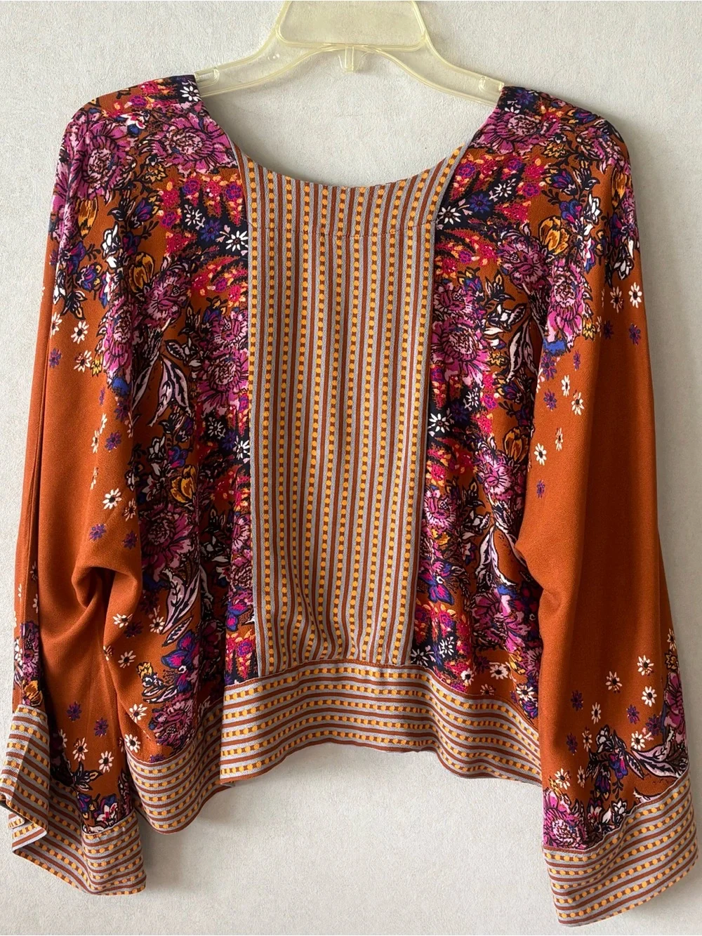 Free People Rust Floral V-Neck Tunic with Pink Accents XS